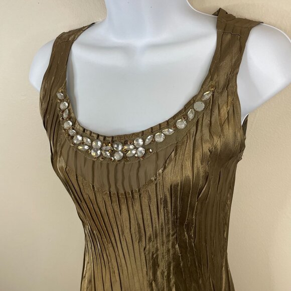 Vintage Y2K Golden Goddess Bronze Silky Satin Midi Dress Small Chiffon Party NYE - Picture 8 of 13